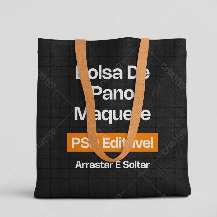 Mockup Sacola Ecobag Preta Alça Marrom Fundo Branco Editável