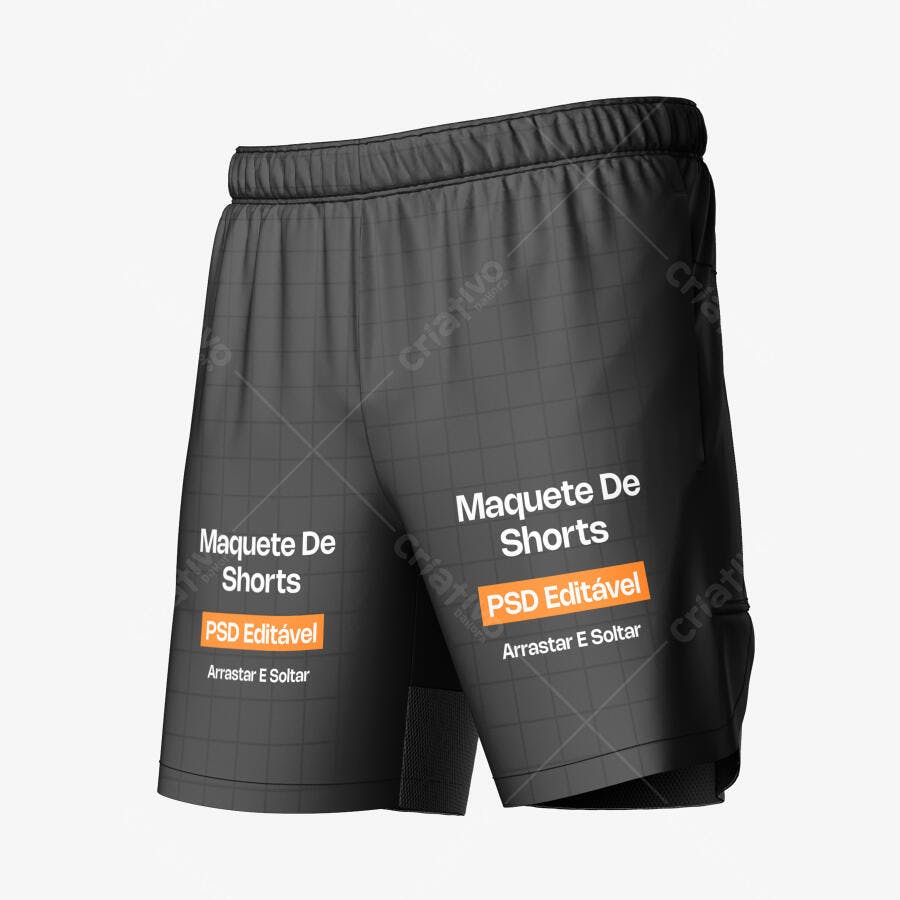 Mockup Shorts Esportivo Masculino Preto Frontal Editável