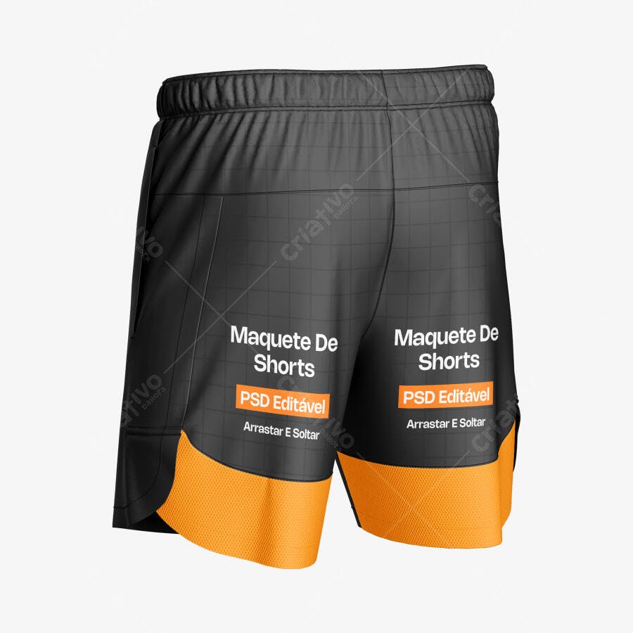 Mockup Shorts Esportivo Masculino Preto Laranja Editável
