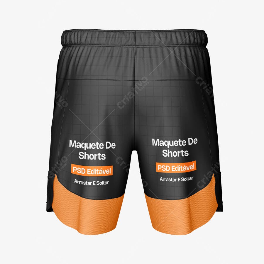 Mockup Shorts Esportivo Masculino Preto Laranja Frente Editável