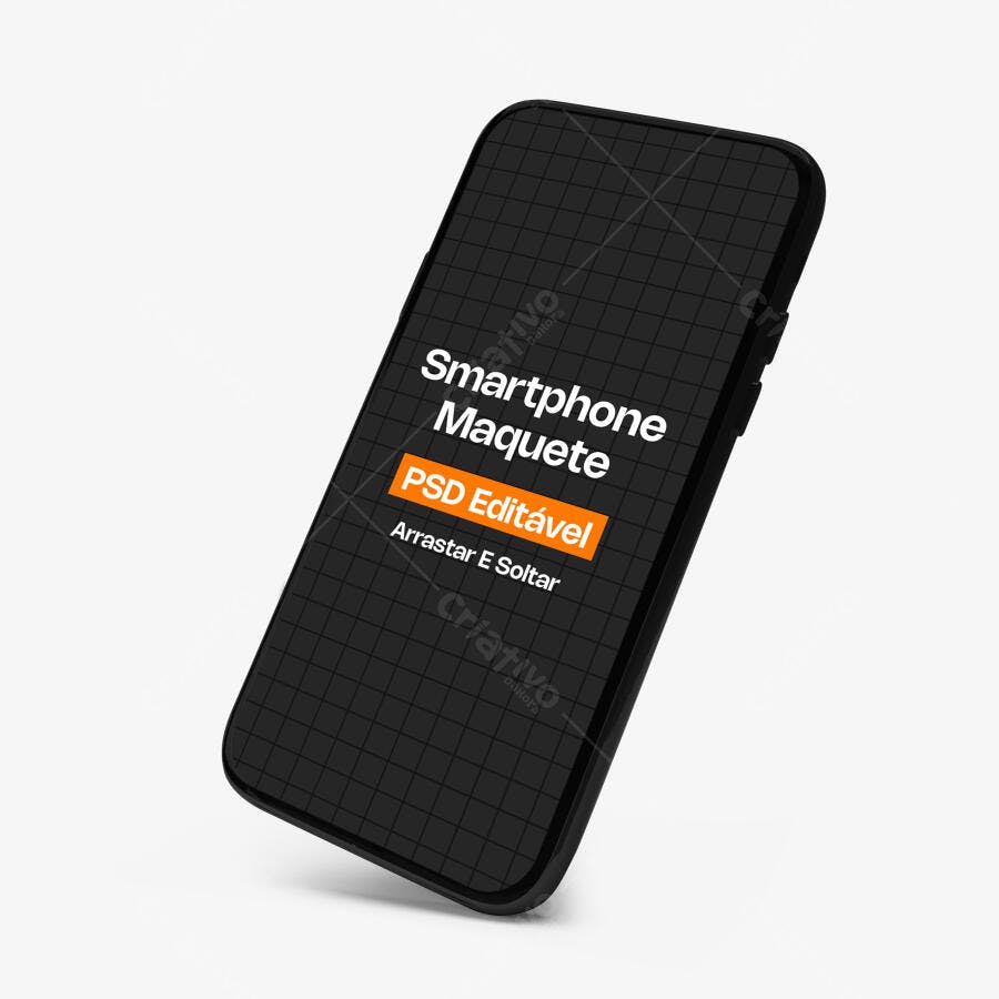 Mockup Smartphone Flutuante Tela Preta Fundo Branco Editável