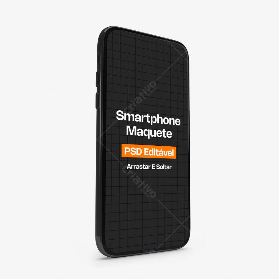 Mockup Smartphone Preto 3/4 Fundo Branco Editável
