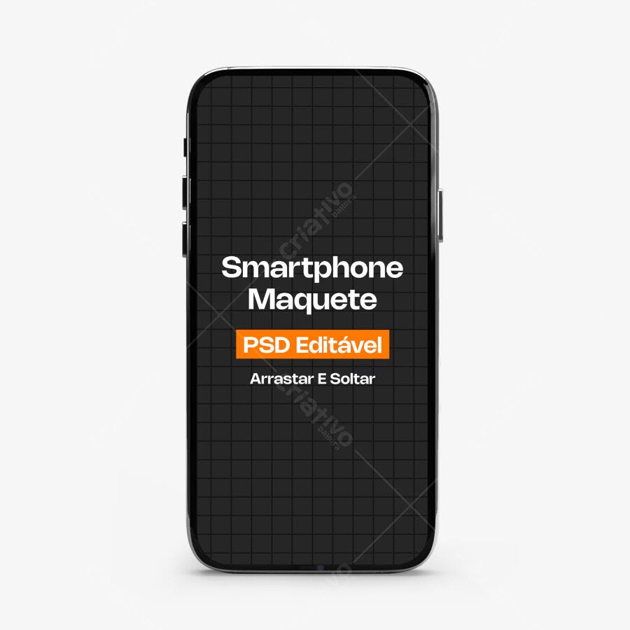 Mockup Smartphone Preto Frontal Fundo Branco Editável