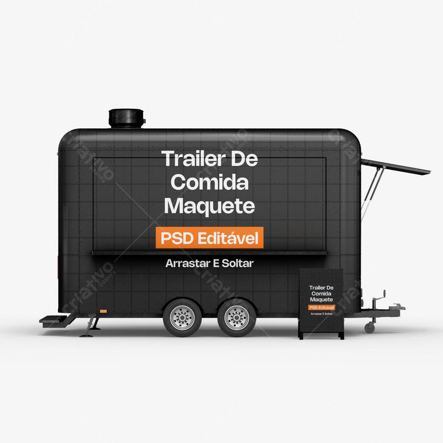 Mockup Trailer de Comida Food Truck Preto Editável