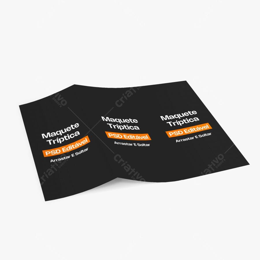 Mockup Tríptico Papel Dobrado Fundo Branco Editável