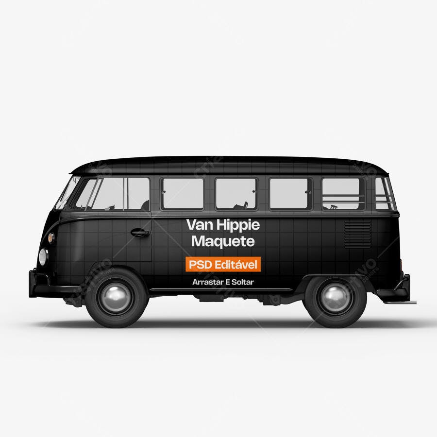Mockup Van Kombi Lateral Fundo Branco Editável