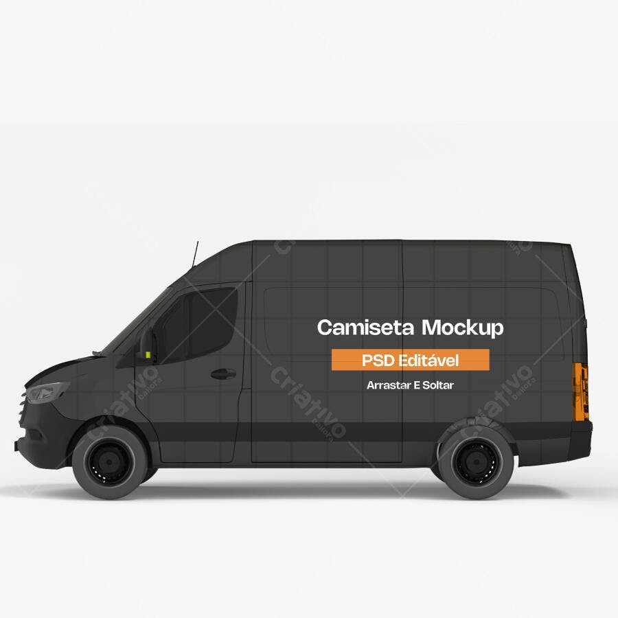 Mockup Van Lateral Fundo Branco Editável