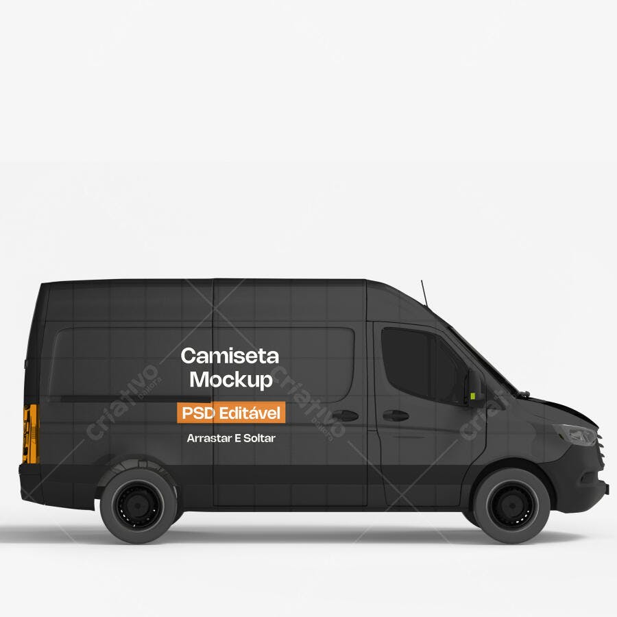 Mockup Van Preta Lateral Fundo Branco Editável
