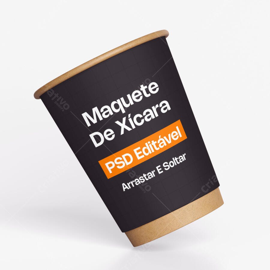 Mockup Xícara Copo Papel Kraft Flutuante Fundo Branco Editável