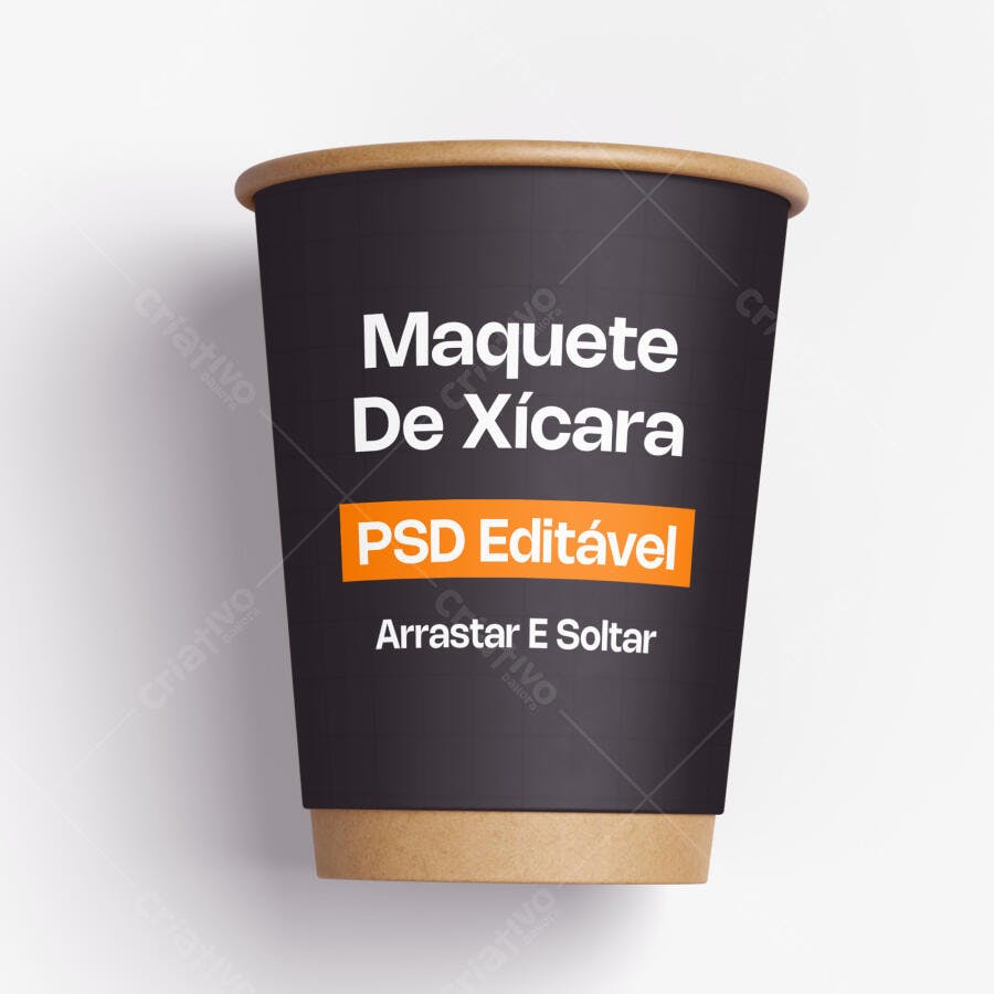 Mockup Xícara Copo Papel Kraft Frontal Fundo Branco Editável