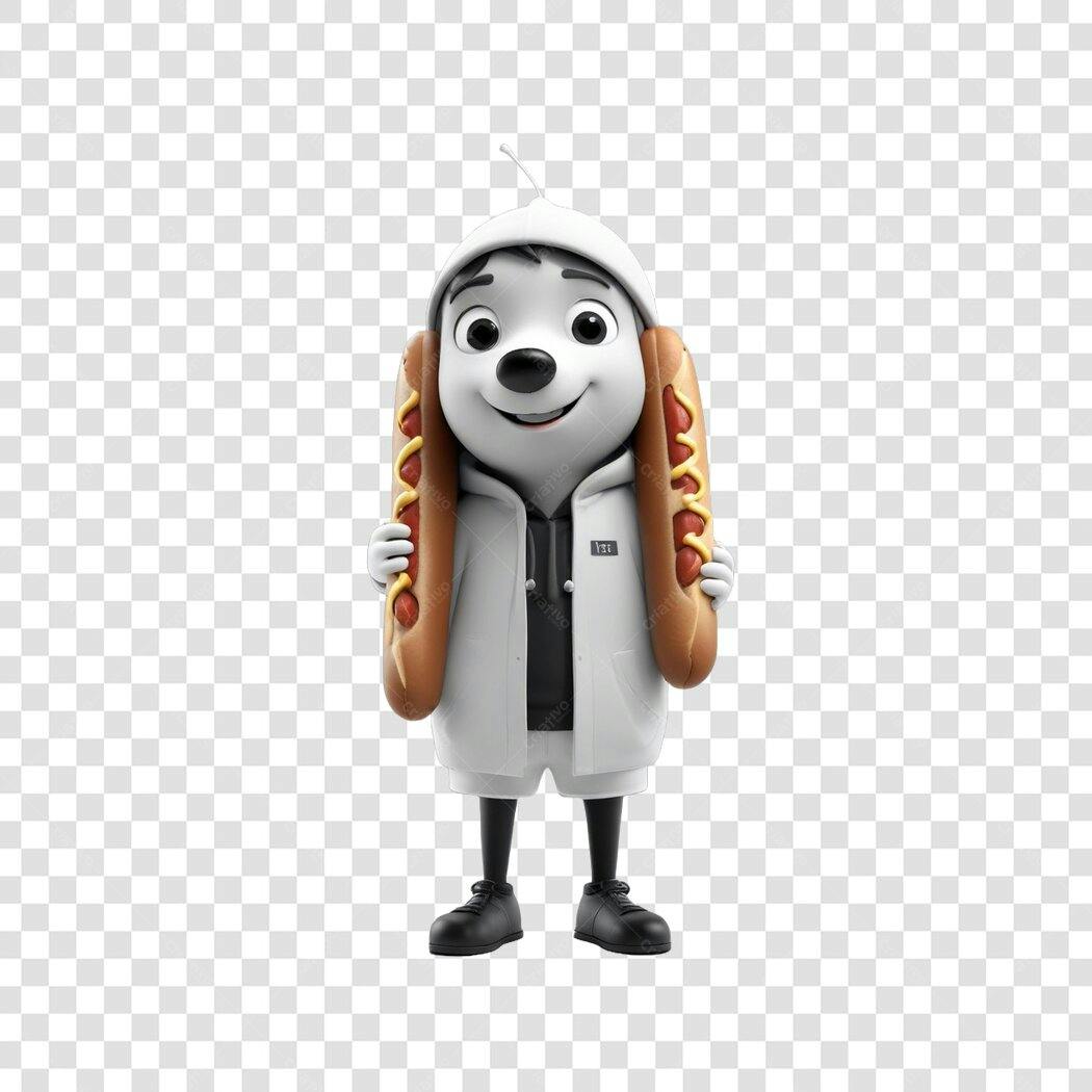 Personagem 3D Cachorro-Quente Mascote PNG Fundo Transparente