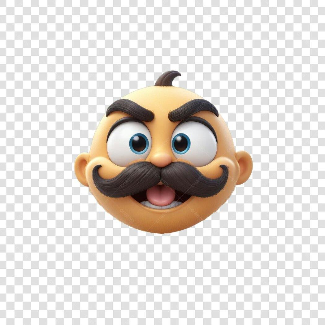 Personagem 3D Careca Bigode Engraçado PNG Fundo Transparente