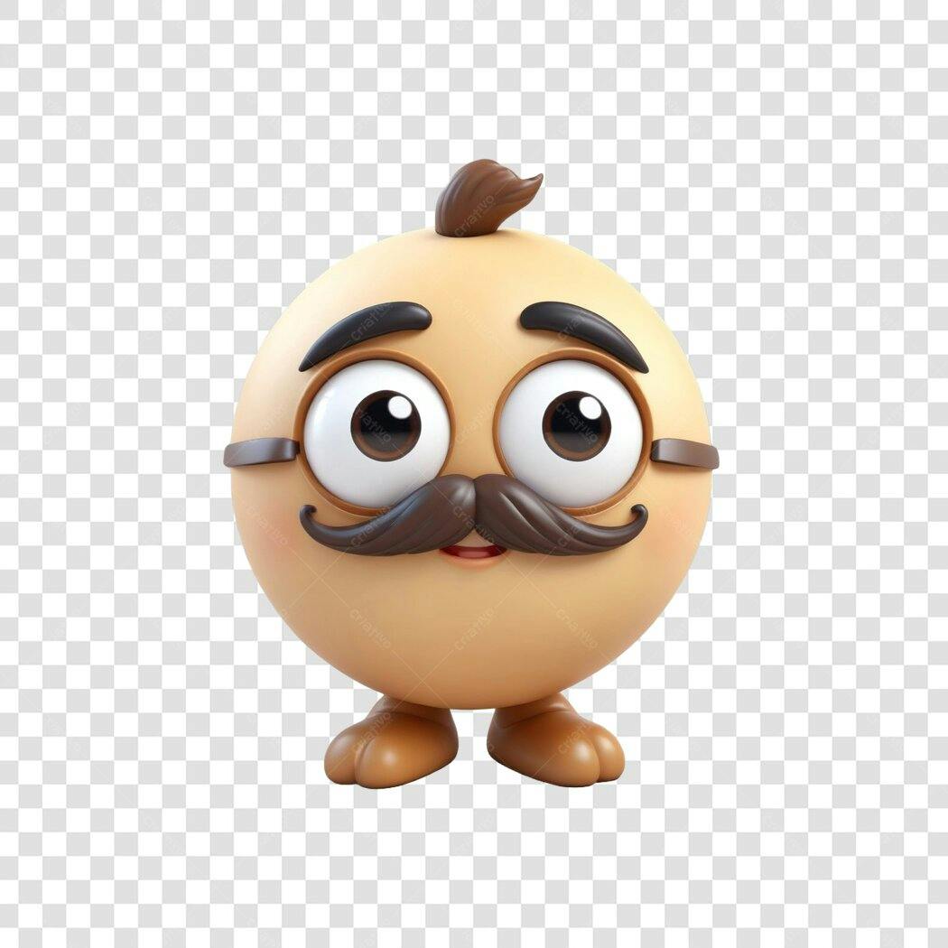 Personagem 3D Emoji Bigode Óculos PNG Fundo Transparente