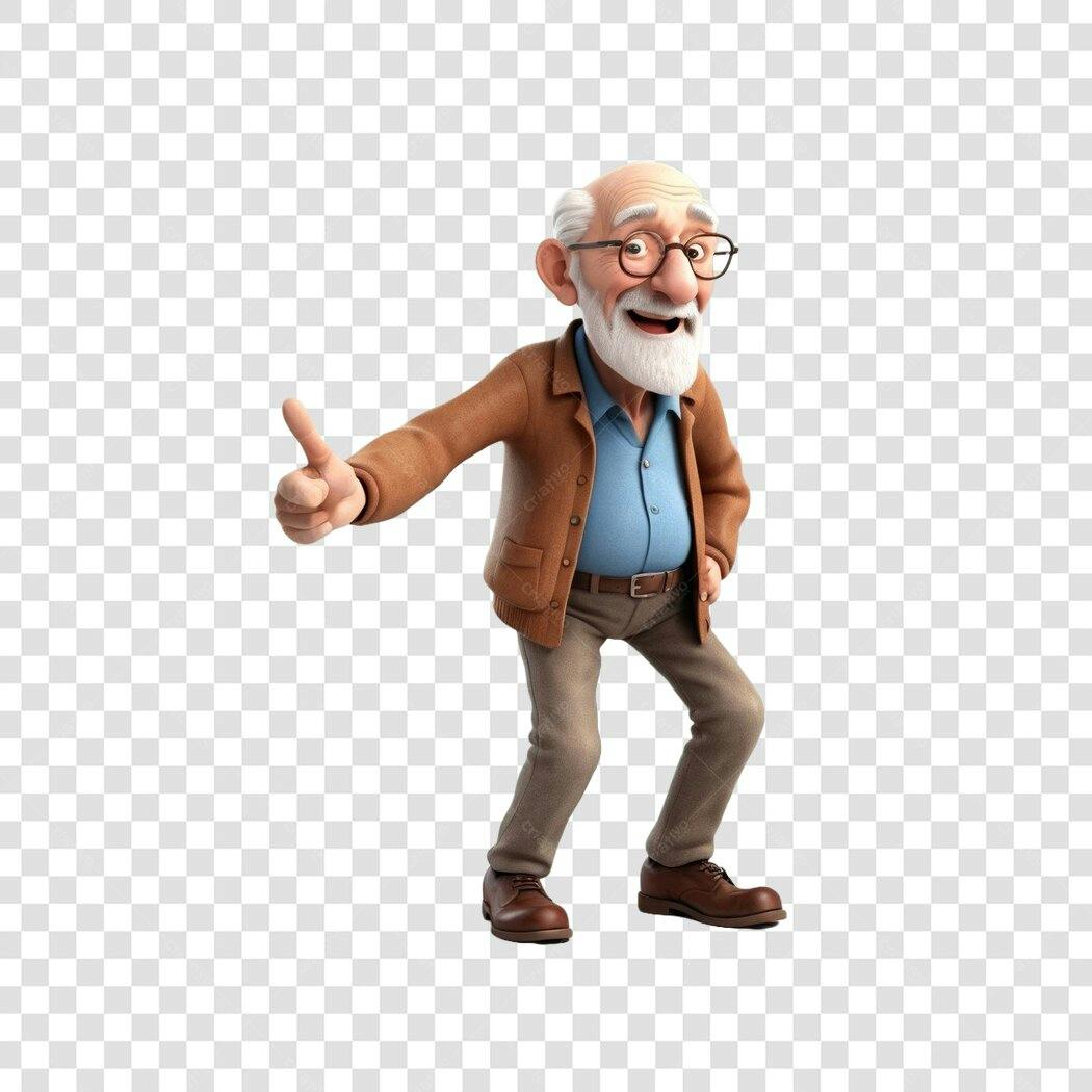 Personagem 3D Idoso Feliz Polegar Para Cima PNG Fundo Transparente