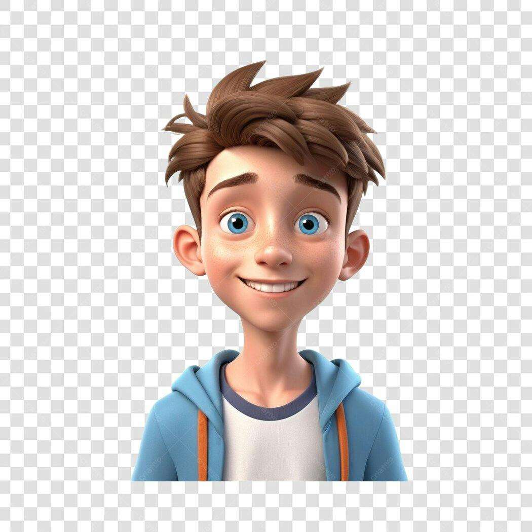 Personagem 3D Menino Sorrindo Azul PNG Fundo Transparente