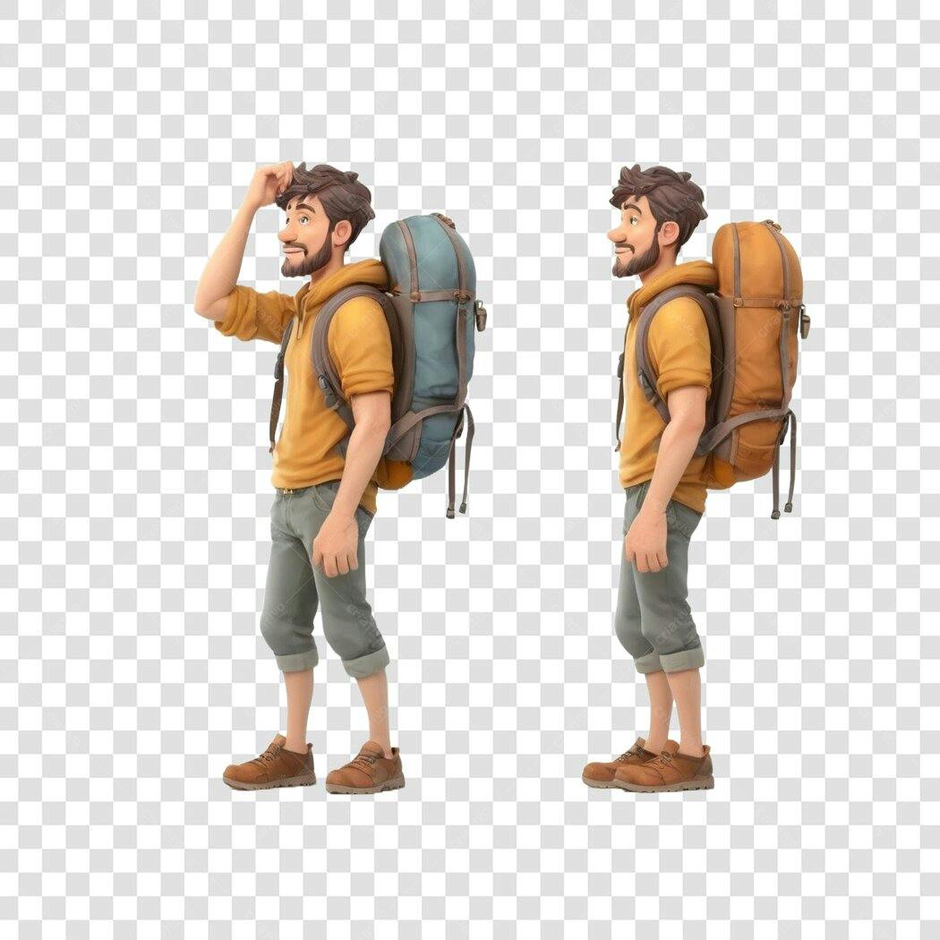 Personagem 3D Mochileiro Aventureiro PNG Fundo Transparente