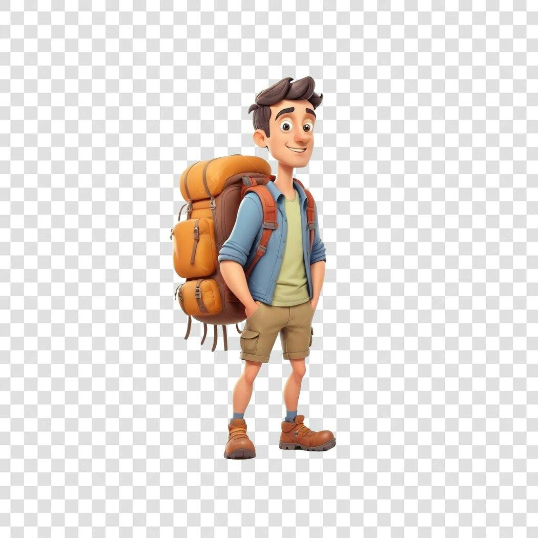 Personagem 3D Mochileiro Aventureiro PNG Fundo Transparente
