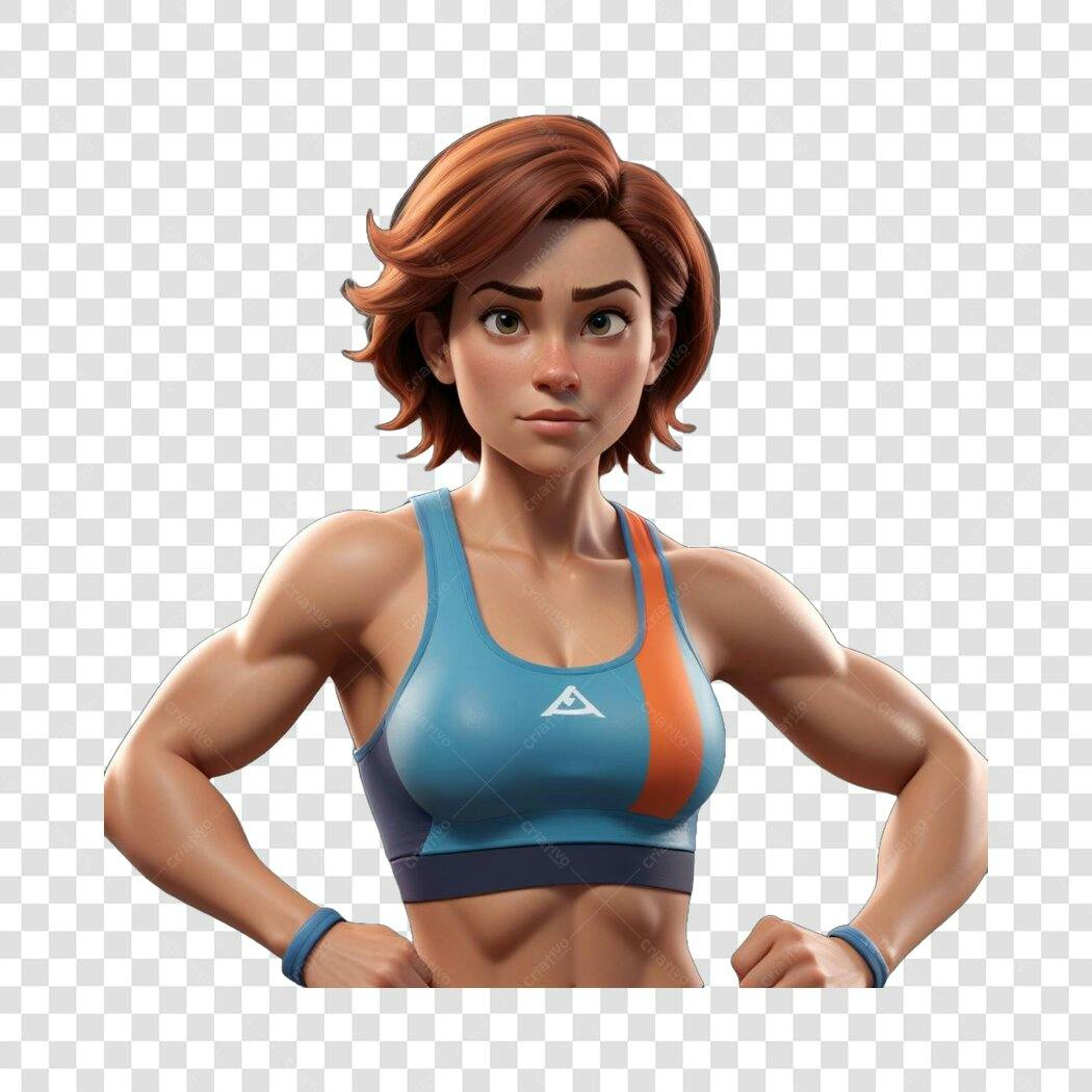 Personagem 3D Mulher Fitness Academia PNG Fundo Transparente