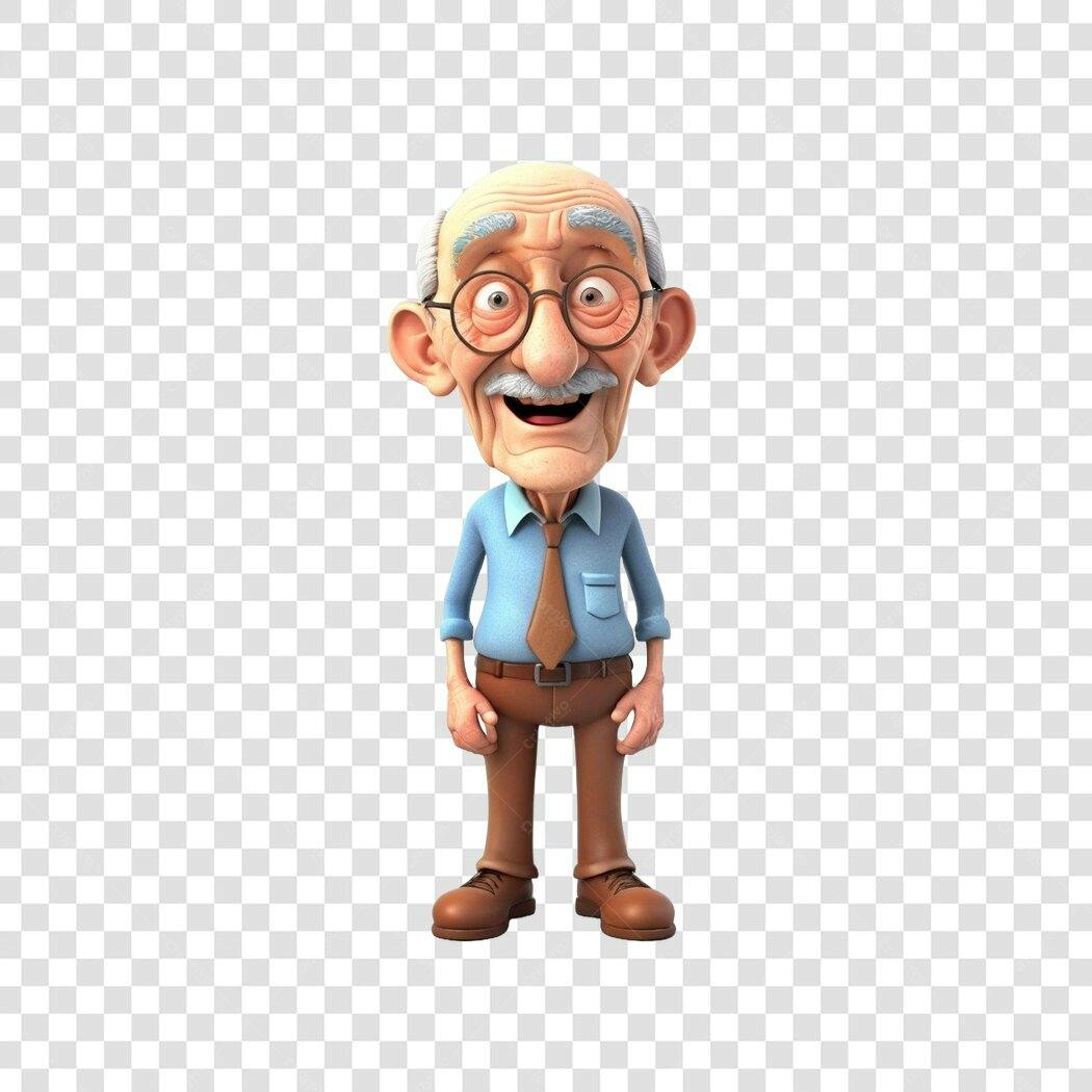 Personagem 3D Vovô Idoso Feliz PNG Fundo Transparente