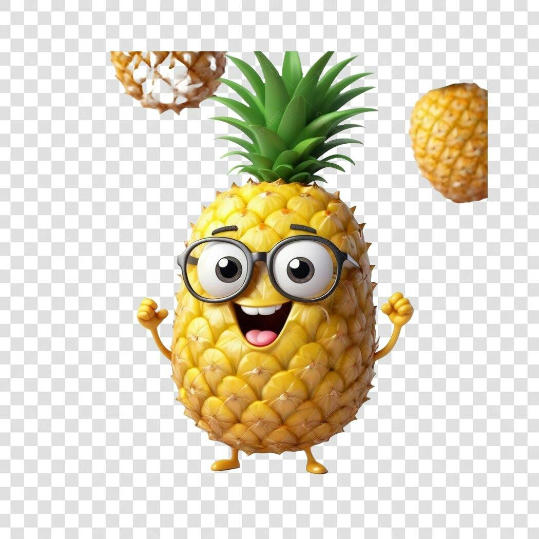 Personagem Ilustrado Abacaxi Feliz Óculos PNG Fundo Transparente