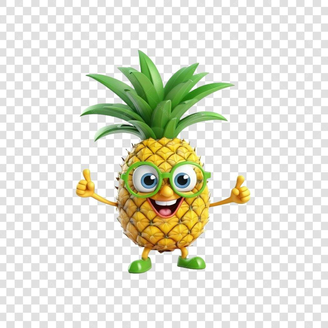 Personagem Ilustrado Abacaxi Óculos Verde Sorrindo PNG Fundo Transparente