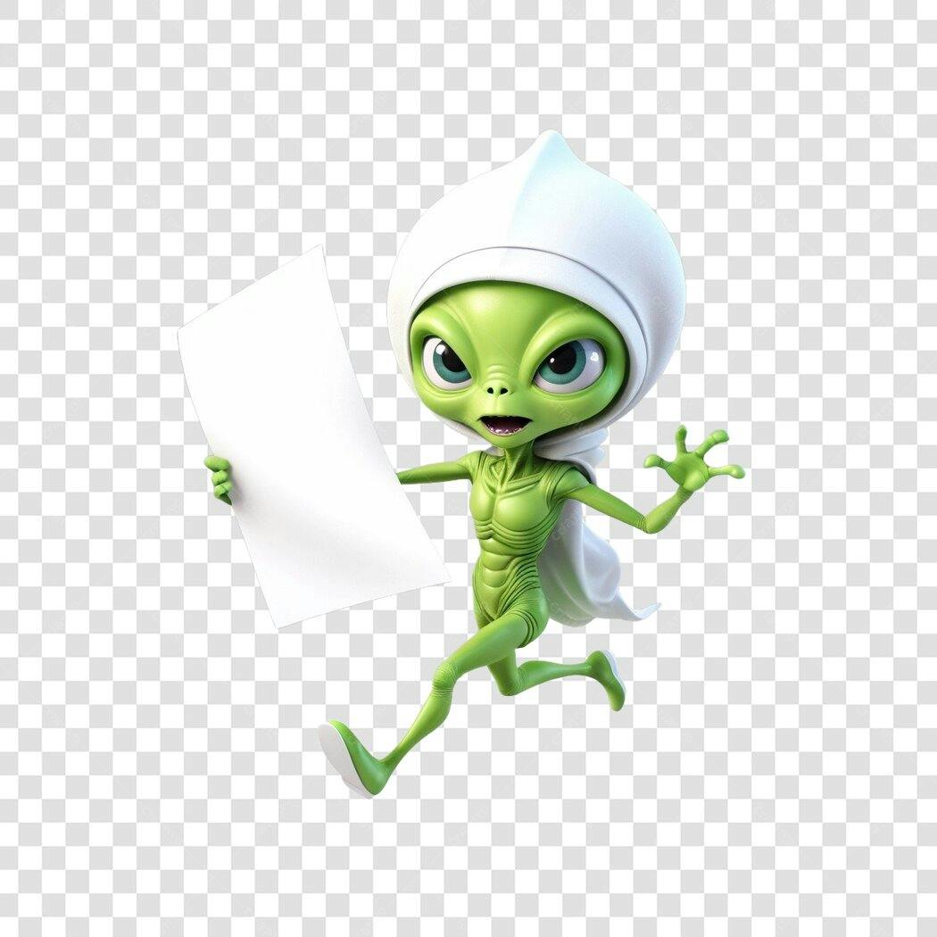 Personagem Ilustrado Alien Verde Correndo PNG Fundo Transparente