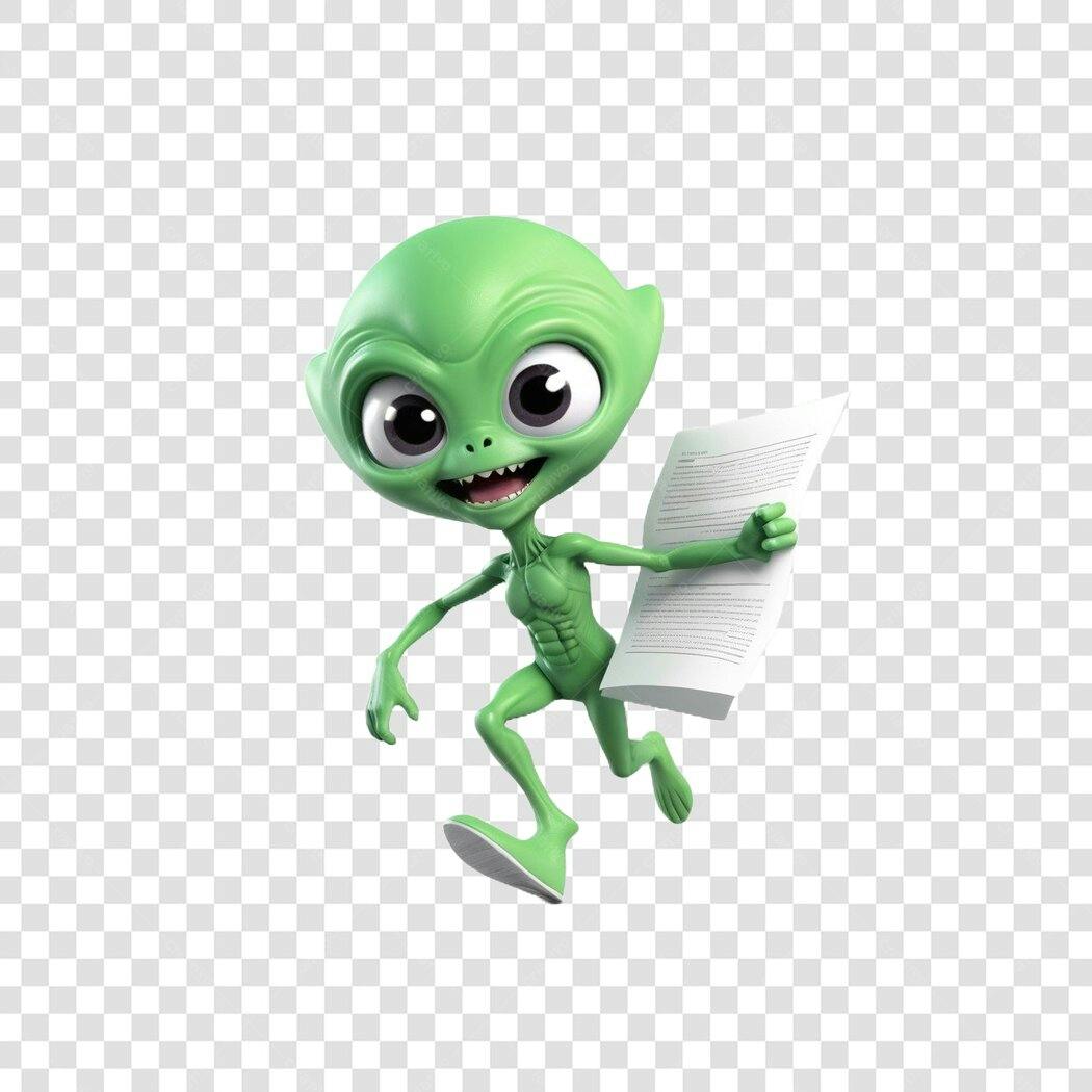 Personagem Ilustrado Alien Verde Documento PNG Fundo Transparente