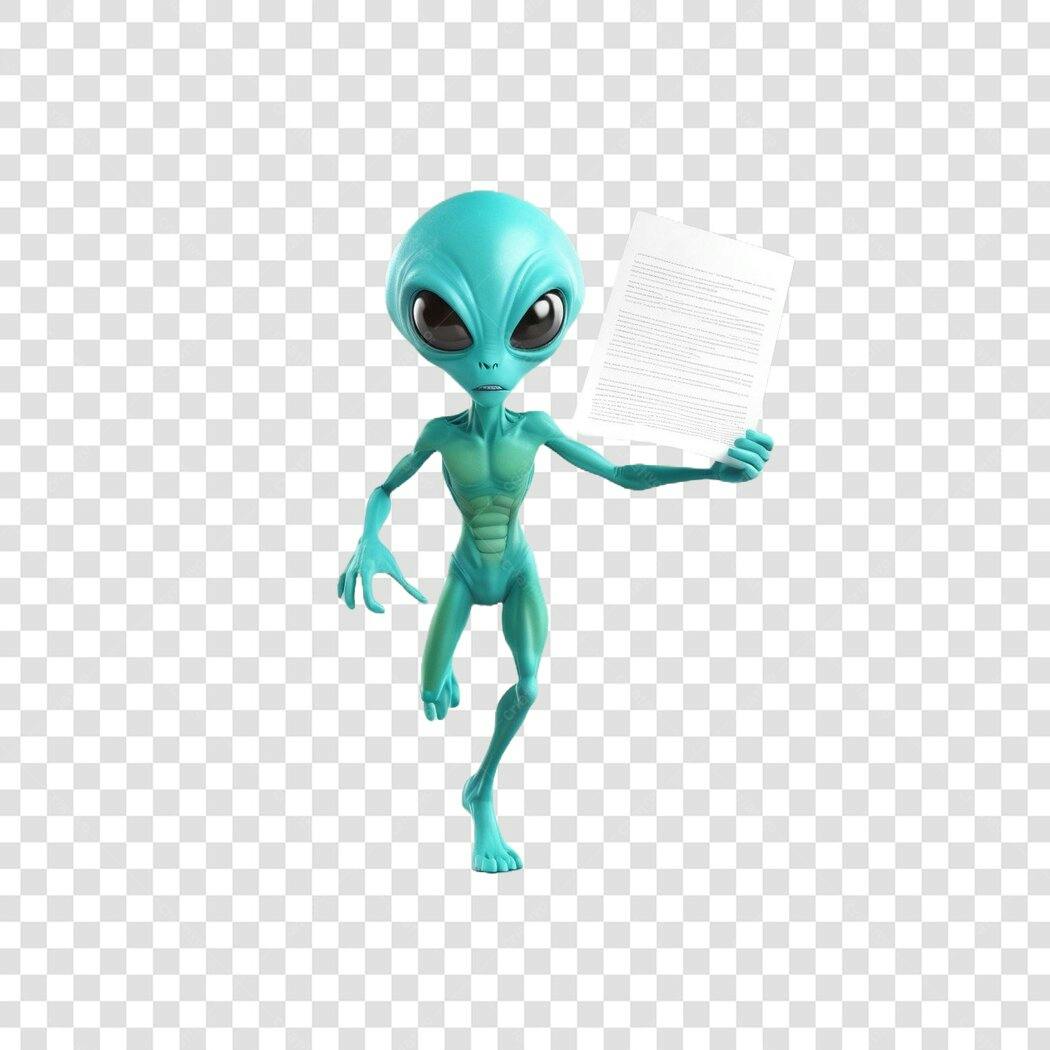 Personagem Ilustrado Alienígena Segurando Documento PNG Fundo Transparente