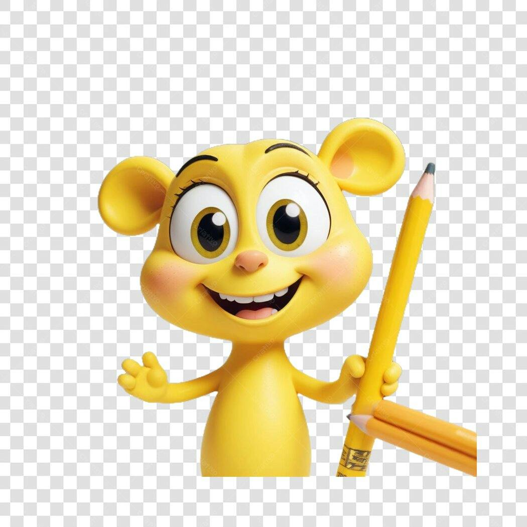 Personagem Ilustrado Amarelo com Lápis PNG Fundo Transparente