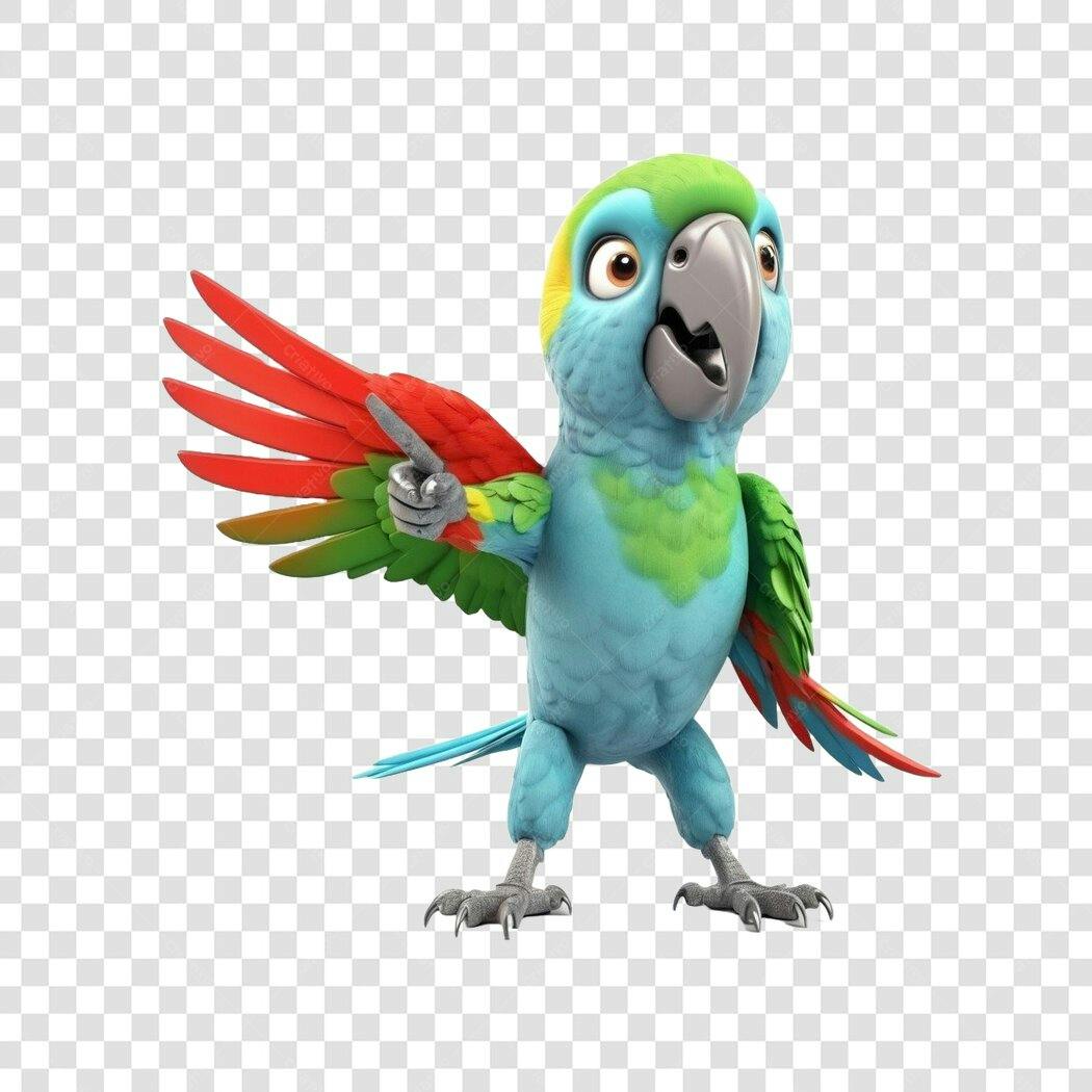 Personagem Ilustrado Arara Azul Apontando PNG Fundo Transparente