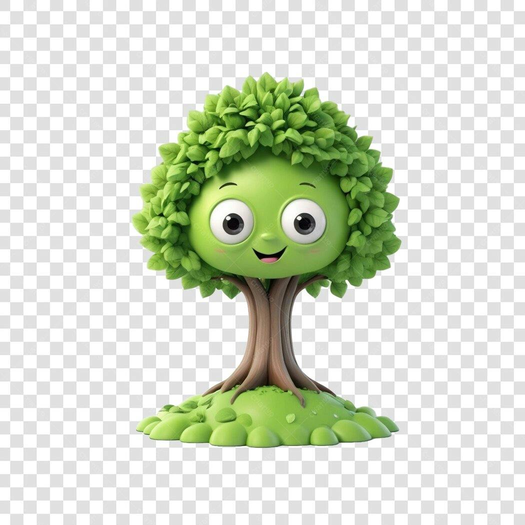 Personagem Ilustrado Árvore Verde Sorrindo PNG Fundo Transparente