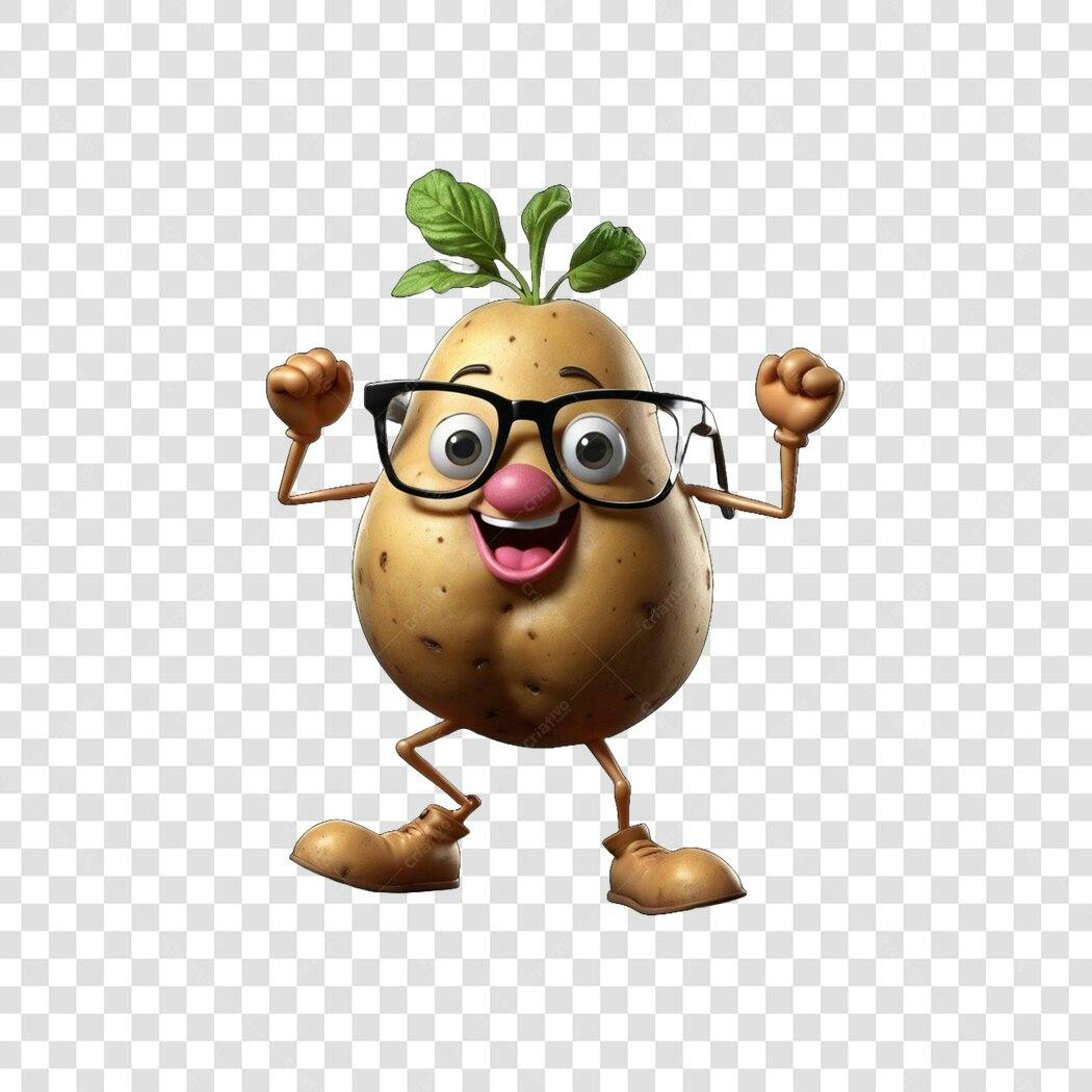 Personagem Ilustrado Batata Nerd Óculos PNG Fundo Transparente