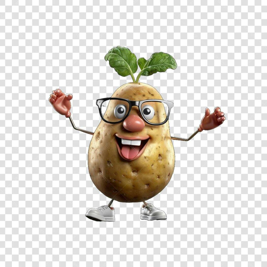 Personagem Ilustrado Batata Nerd Óculos PNG Fundo Transparente