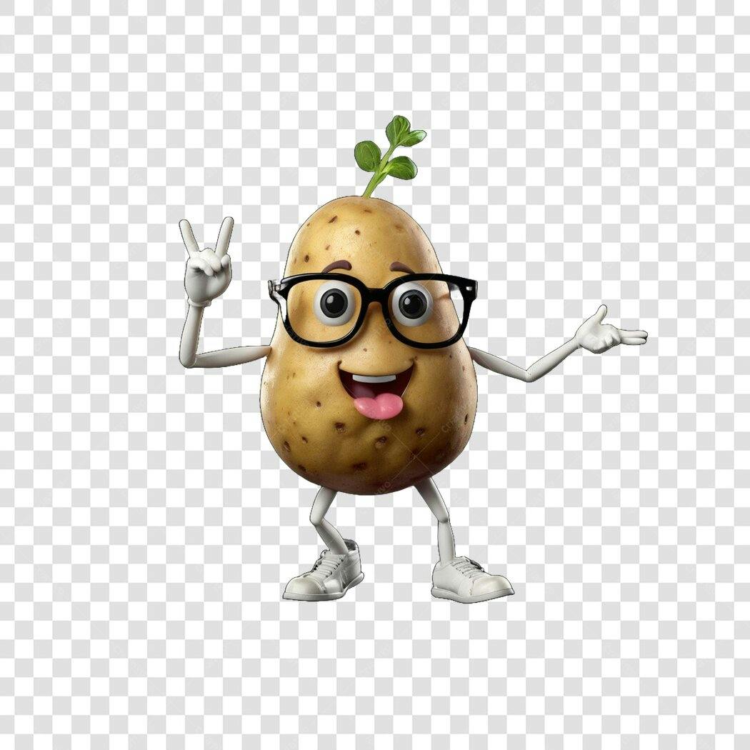 Personagem Ilustrado Batata Nerd Óculos PNG Fundo Transparente