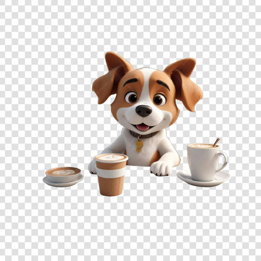 Personagem Ilustrado Cachorro Café Fundo Transparente PNG