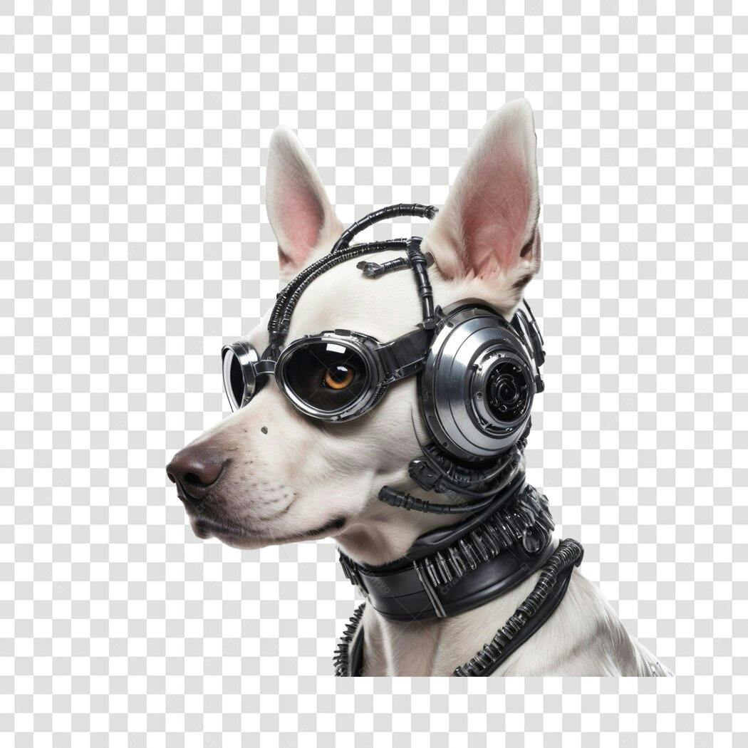 Personagem Ilustrado Cachorro Cibernético Óculos Fundo Transparente PNG