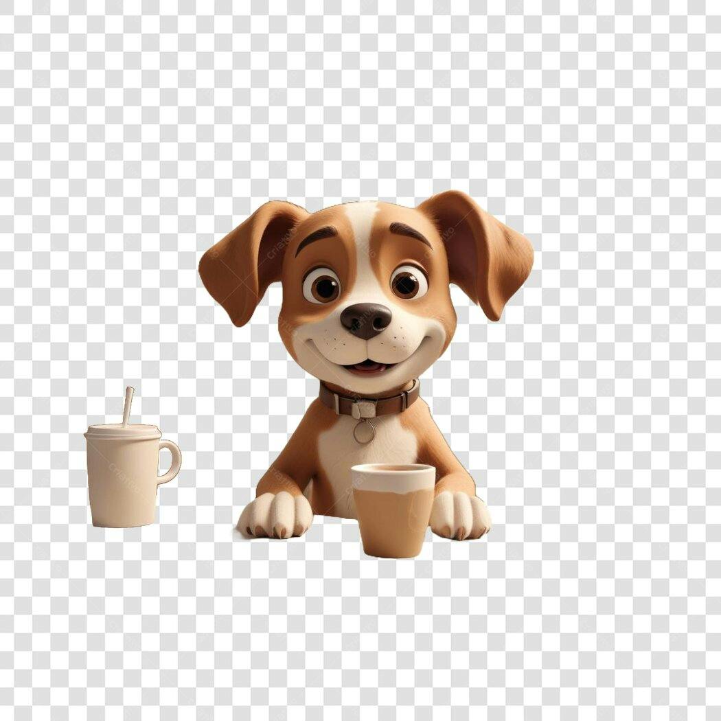 Personagem Ilustrado Cachorro Fofo Café PNG Fundo Transparente