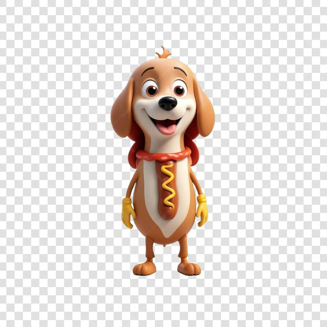 Personagem Ilustrado Cachorro Hot Dog 3D PNG Fundo Transparente