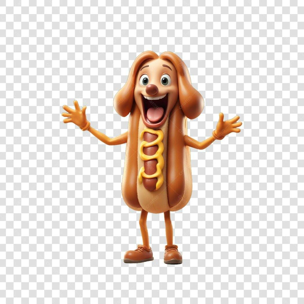 Personagem Ilustrado Cachorro Quente Feliz 3D PNG Fundo Transparente