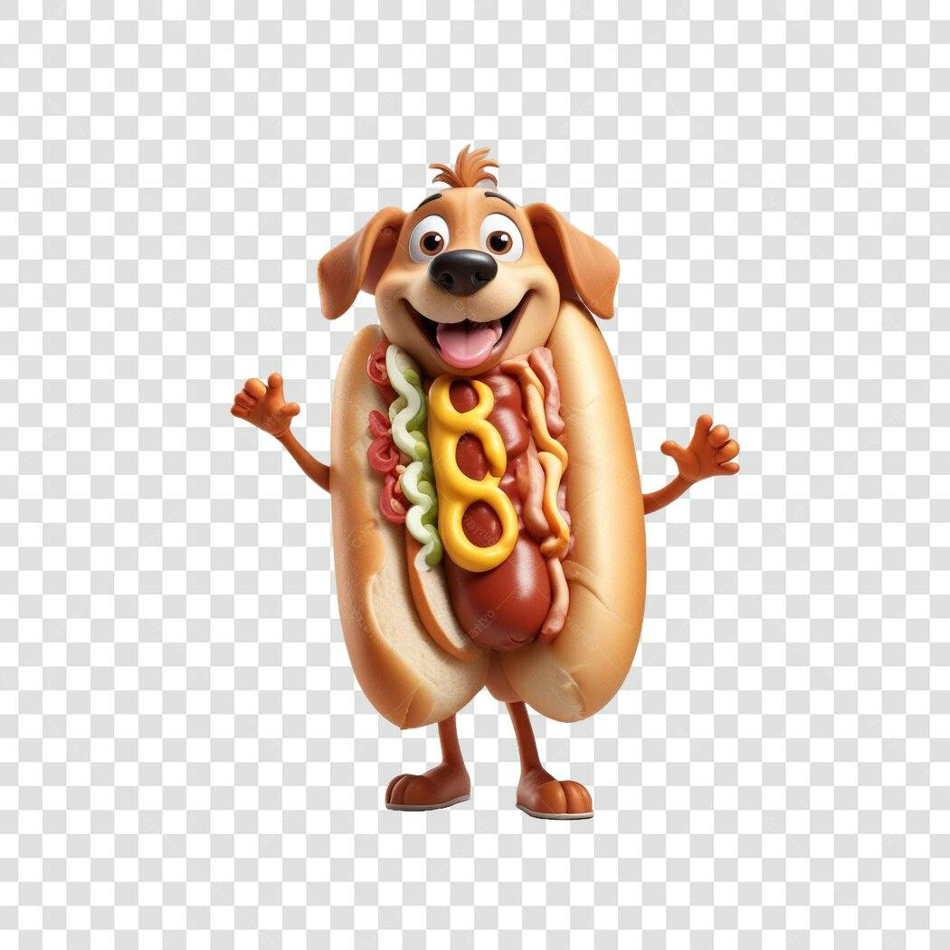 Personagem Ilustrado Cachorro Quente Hot Dog PNG Fundo Transparente