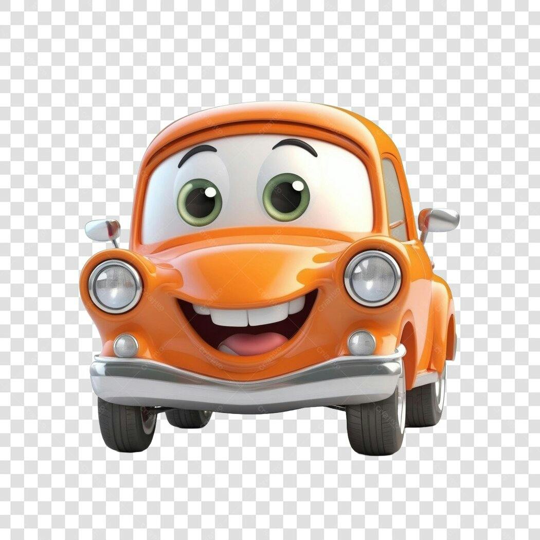Personagem Ilustrado Carro Laranja Feliz PNG Fundo Transparente