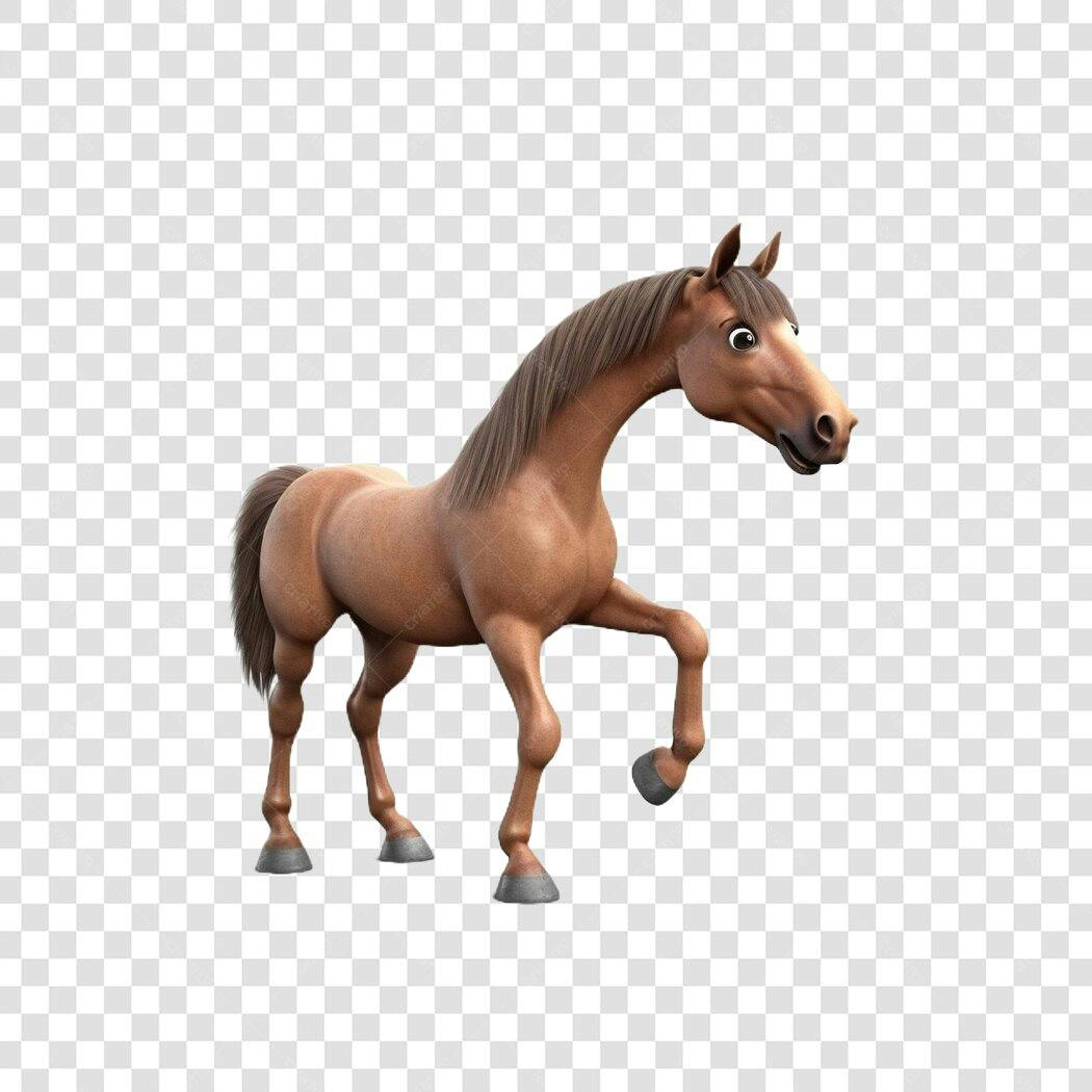 Personagem Ilustrado Cavalo Marrom 3D PNG Fundo Transparente