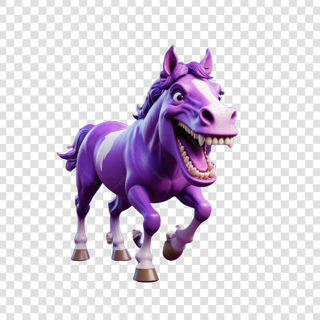 Personagem Ilustrado Cavalo Roxo Engraçado 3D PNG Fundo Transparente