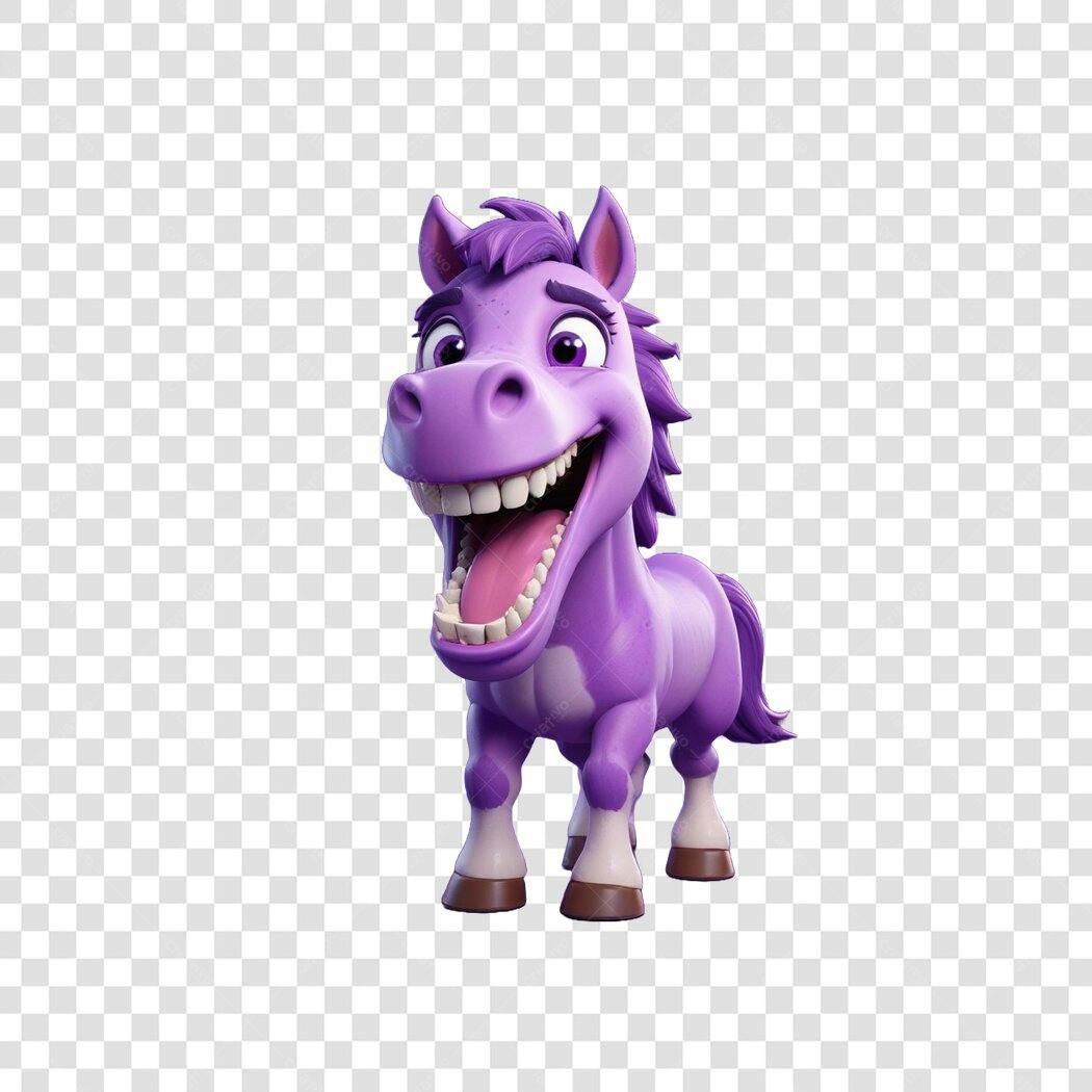 Personagem Ilustrado Cavalo Roxo Sorrindo PNG Fundo Transparente