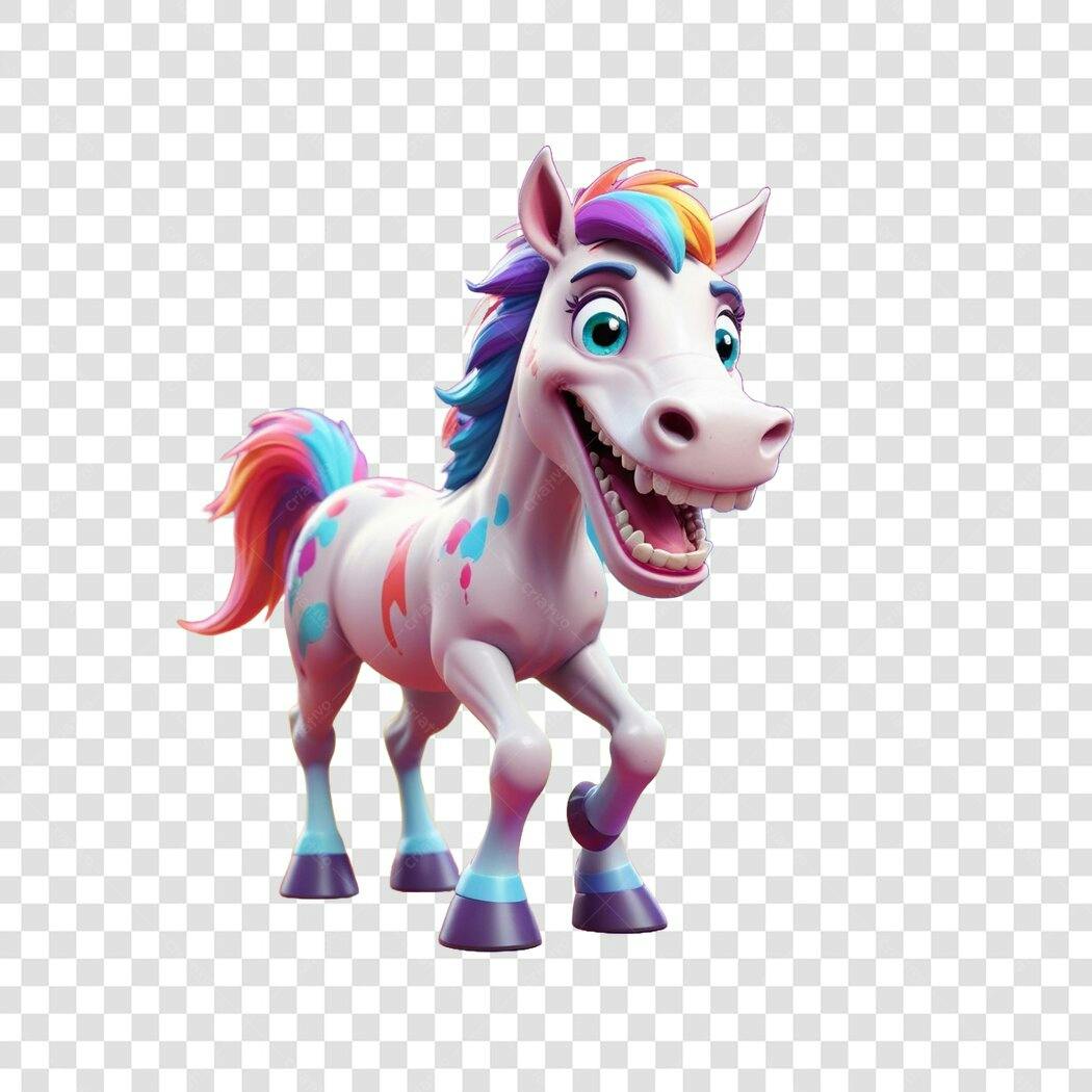 Personagem Ilustrado Cavalo Unicórnio Colorido Engraçado PNG Fundo Transparente