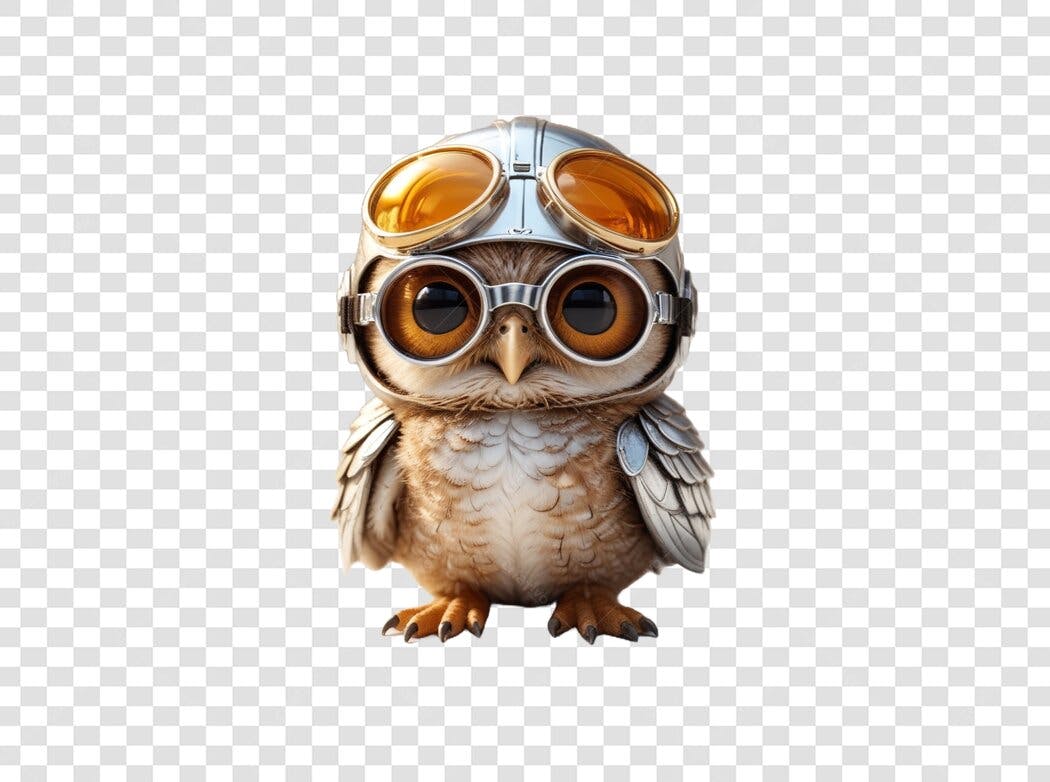 Personagem Ilustrado Coruja Piloto Fofa PNG Fundo Transparente