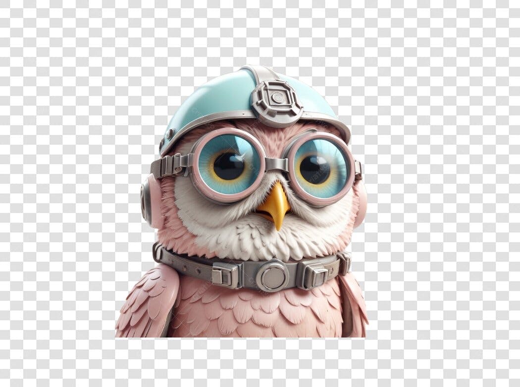 Personagem Ilustrado Coruja Rosa Capacete Óculos PNG Fundo Transparente