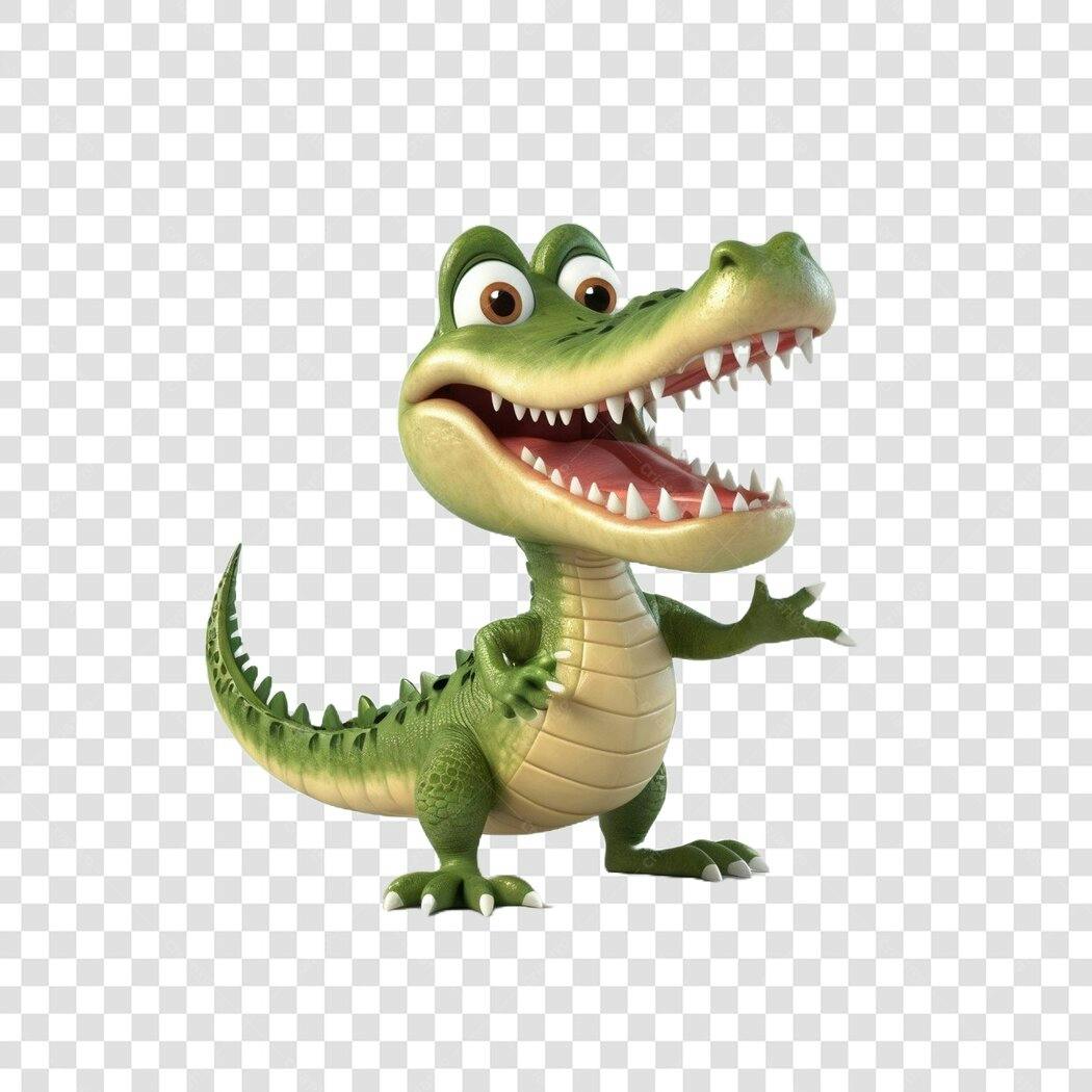 Personagem Ilustrado Crocodilo Jacaré Verde Infantil PNG Fundo Transparente