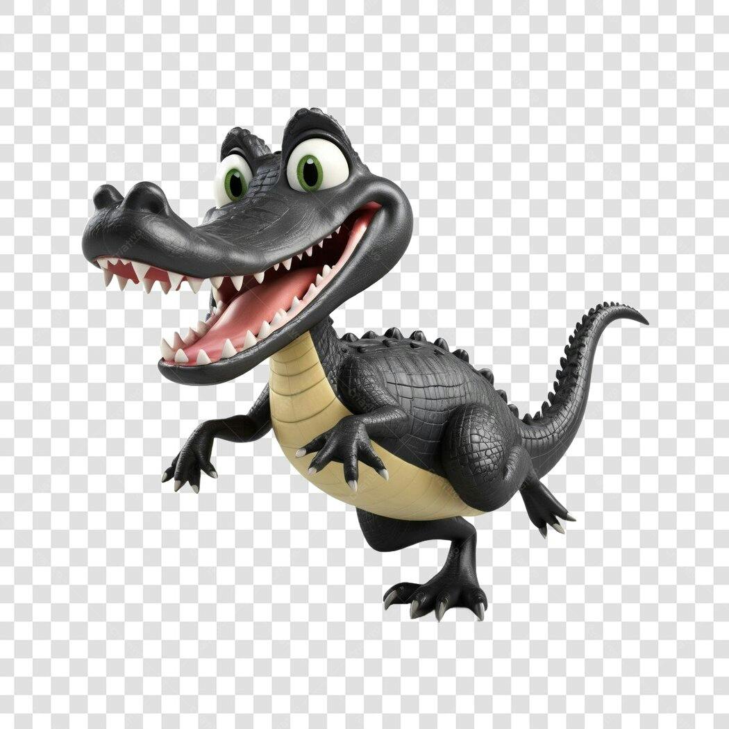Personagem Ilustrado Crocodilo Sorrindo 3D PNG Fundo Transparente