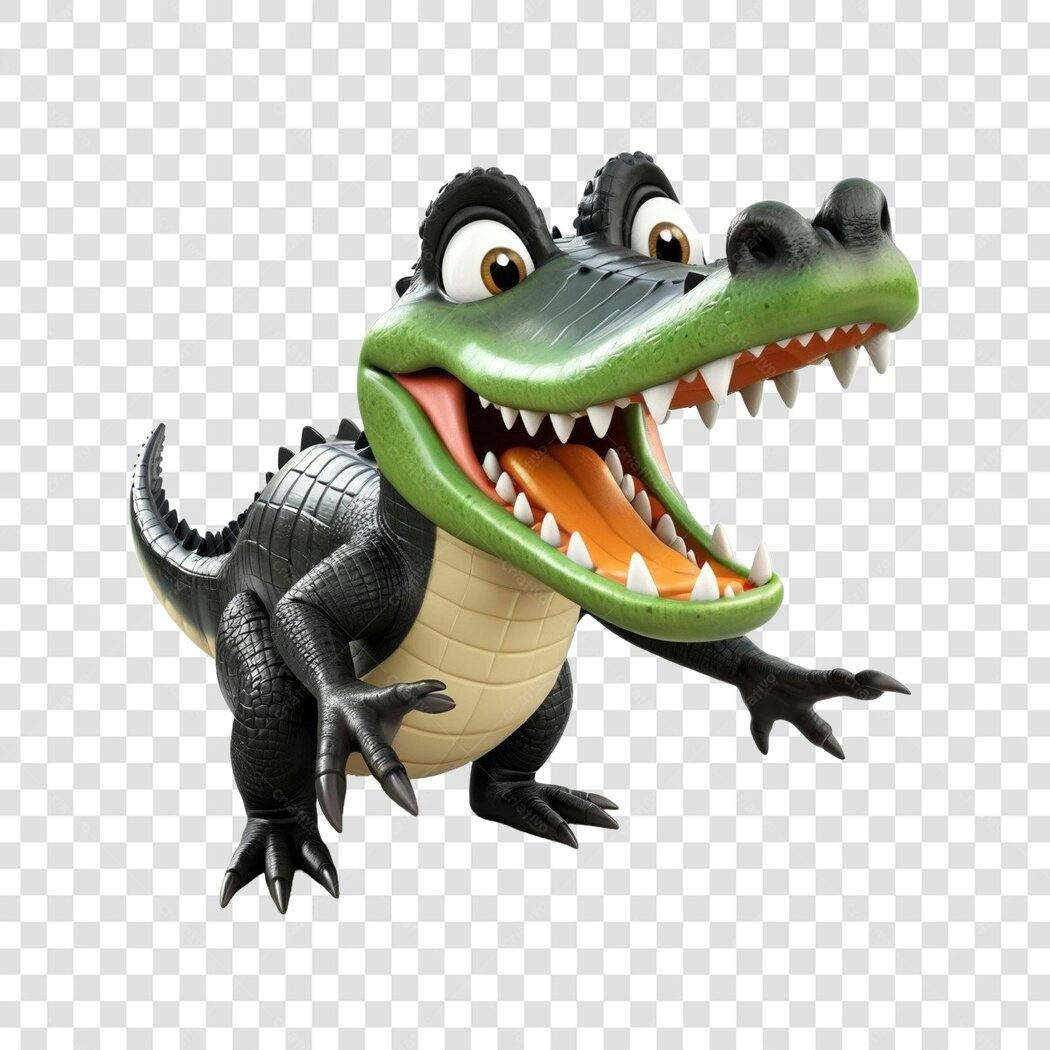 Personagem Ilustrado Crocodilo Verde Boca Aberta PNG Fundo Transparente